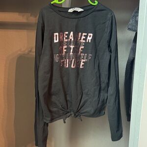 H&M Girls Long Sleeve Tee - Charcoal with Pink Graphic